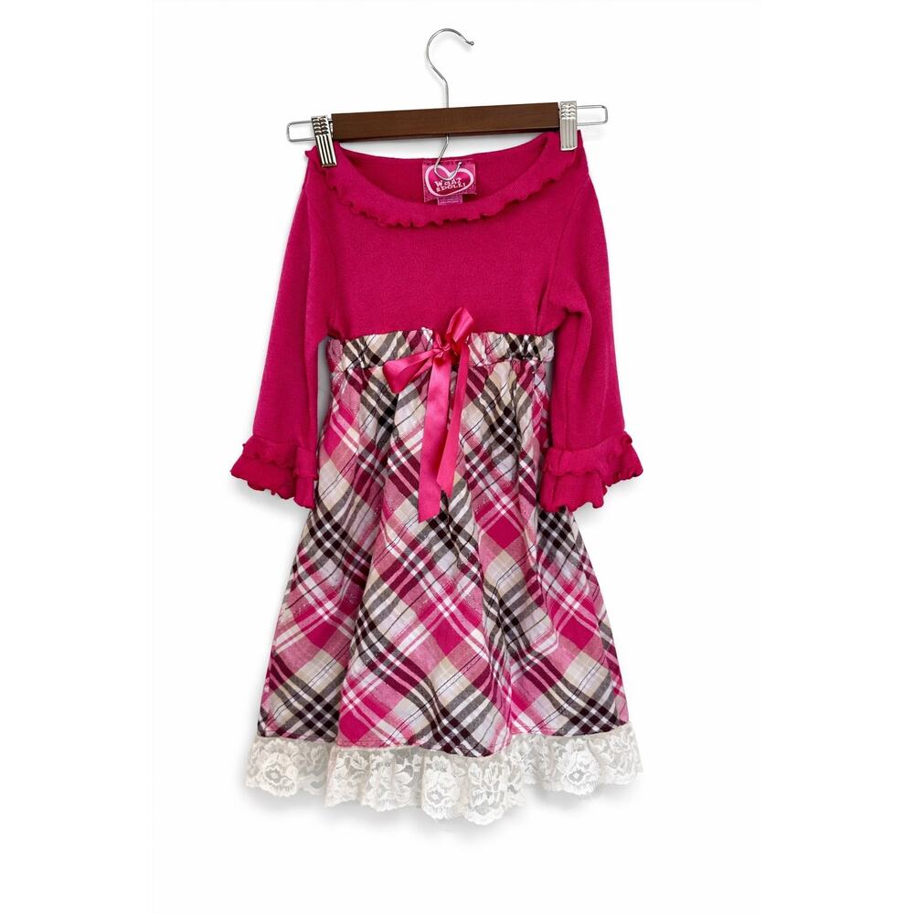 What A Doll‎ Girls 6/6X Pink Plaid Lace Hem Coquette Holiday Party Dress